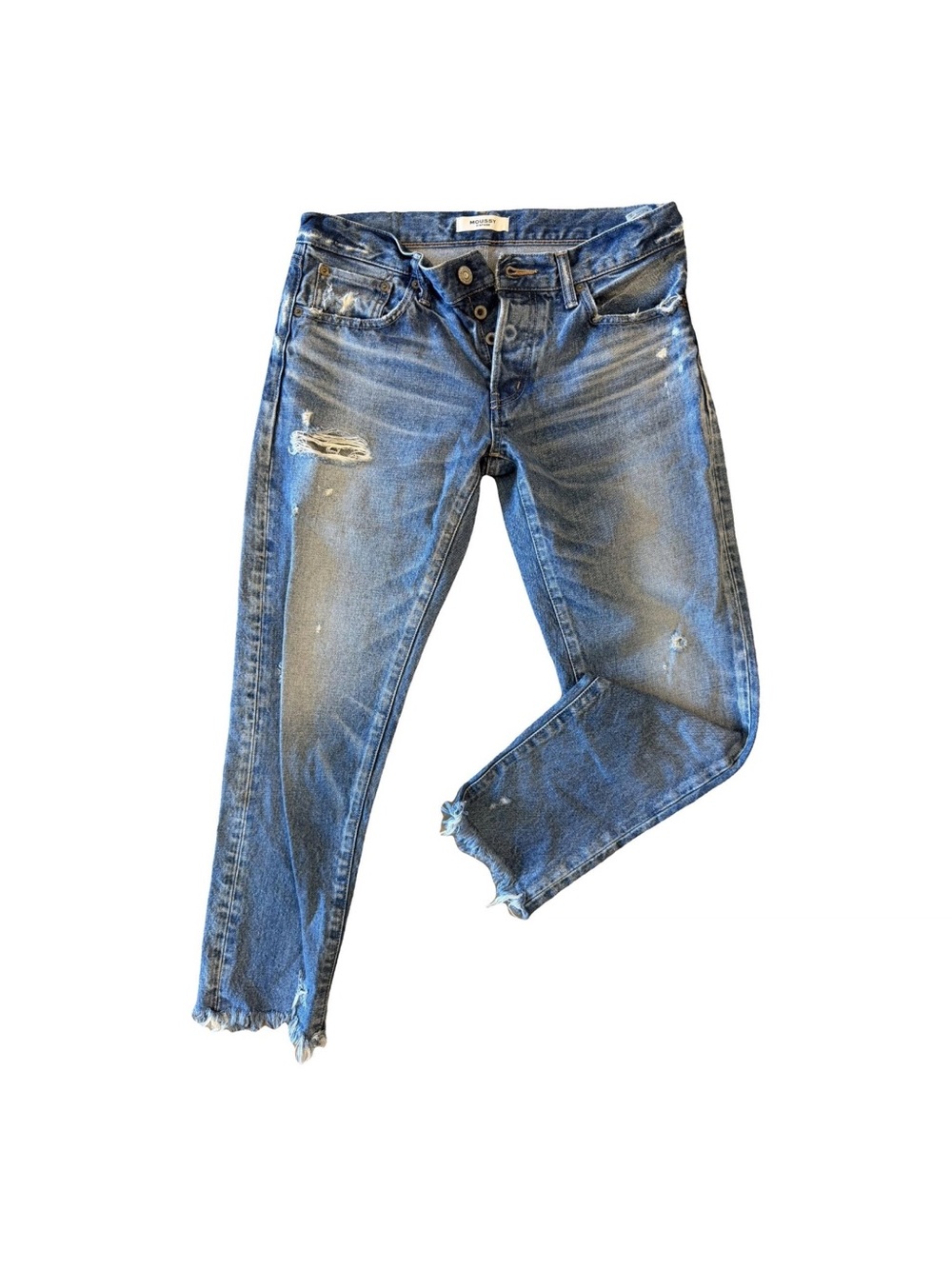 Moussy Blue Distressed Ankle Crop Jeans